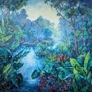 Green forest lake landscape