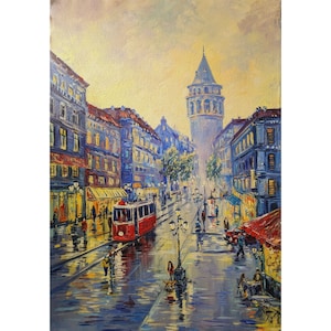Istanbul cityscape painting, impressionist style acrylic artwork