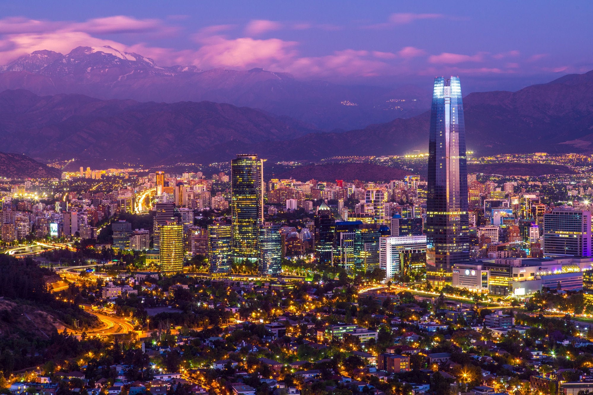 Santiago, Chile Cityscape at Sunset Framed Photo Print Costanera Center ...