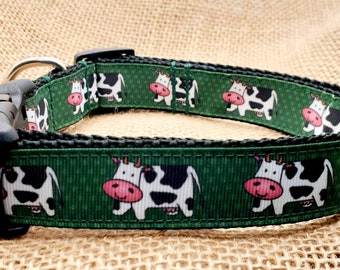 Dog Collars, Green Cow Dog Collar, Leash or Matching Dog Collar and Leash Set for Medium & Large Dogs