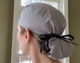 GRAY grey plain solid pony tail ponytail scrub surgical hat cap OR washable cotton