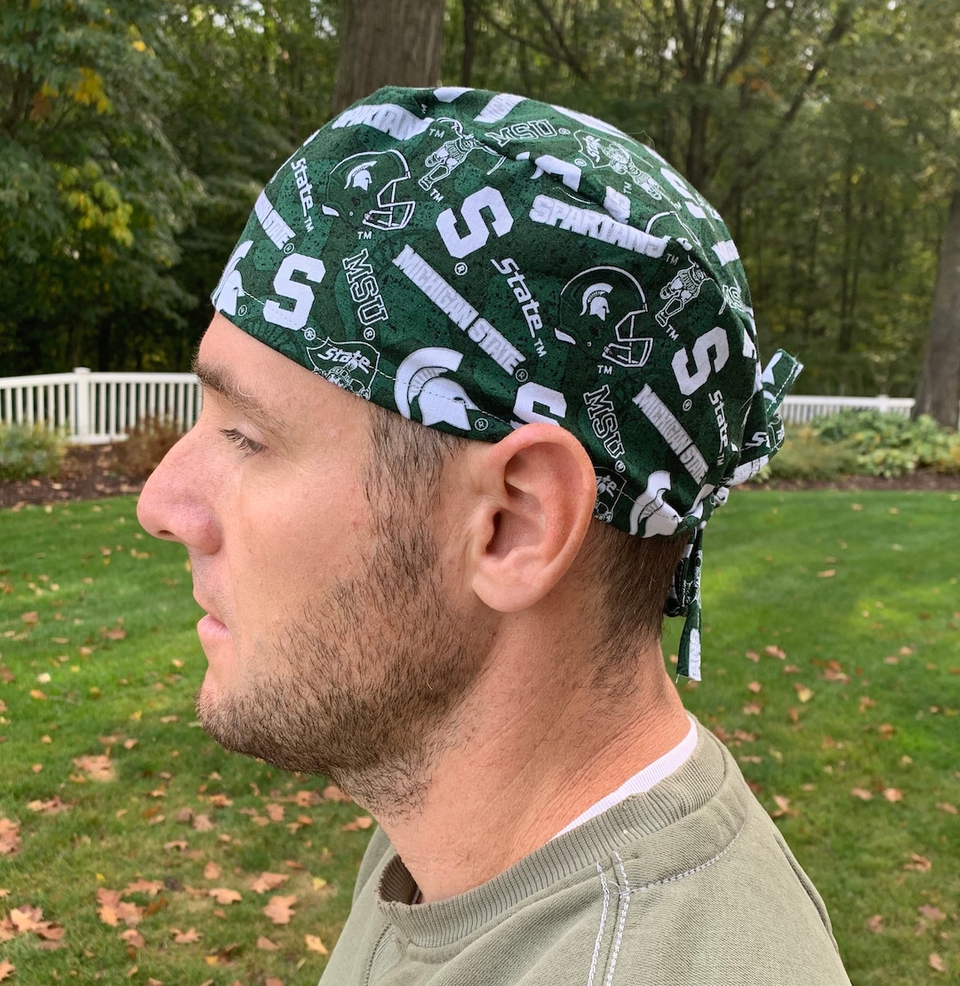Michigan State MSU Green White Scrub Hat Surgery Surgical Skull Cap OR ...