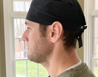 Plain black solid scrub hat surgery surgical skull cap OR washable cotton