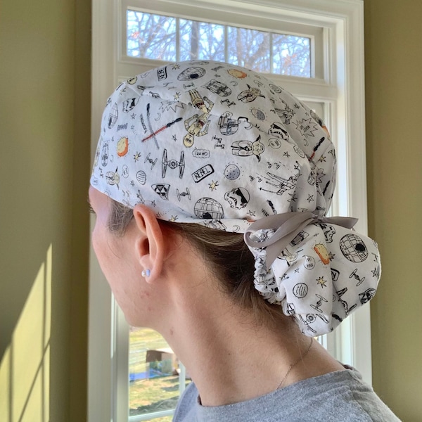 STAR WARS characters sci fi pony tail ponytail scrub surgical hat cap OR washable cotton