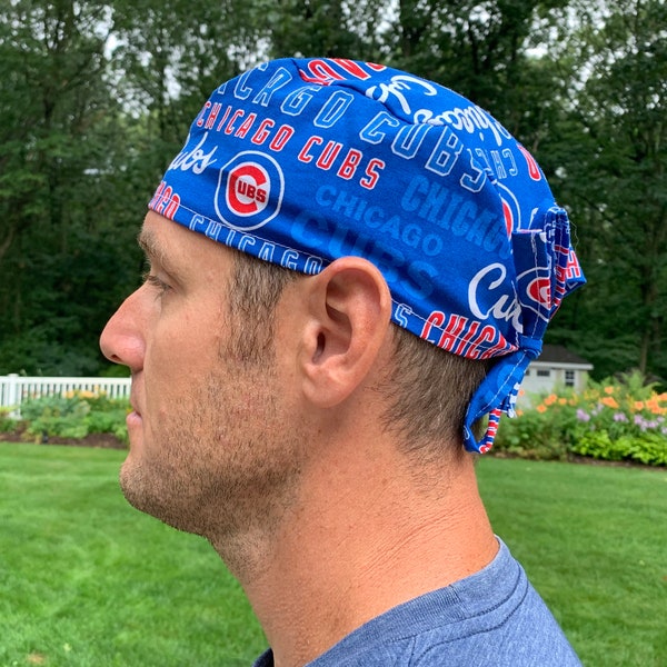 CHICAGO CUBS blue white red scrub hat surgery surgical skull cap OR washable cotton men’s