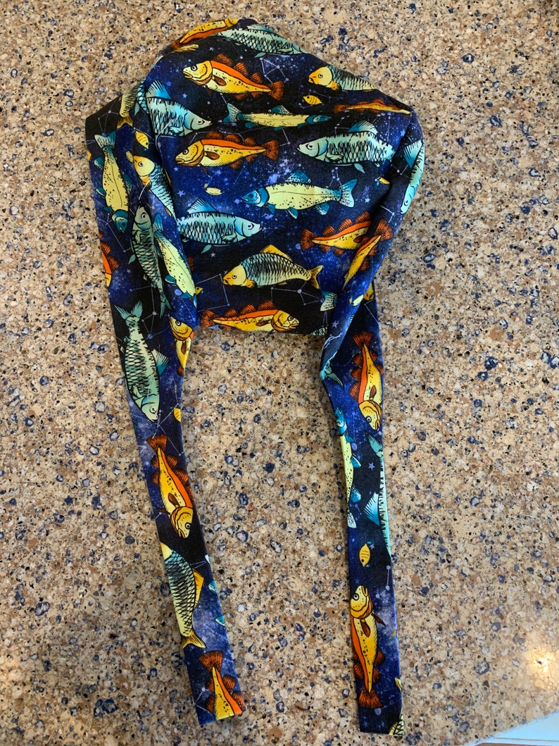 Mens Fishing Trout Salmon Fish Navy Blue Scrub Hat Surgery Etsy