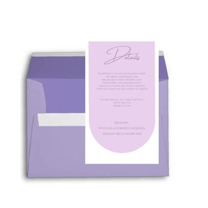 Chic Bridal Shower Detail Insert - Purple - Online Editable Template - 3x5 - Portrait