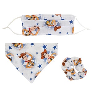 Woody Dog and Cat Bandana with Optional Personalization, Matching Mask and Hair Scrunchie