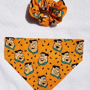 Flintstone Dog and Cat Bandana with Optional Personalization,  Bow, Bowtie, Matching Mask, and Hair Scrunchie