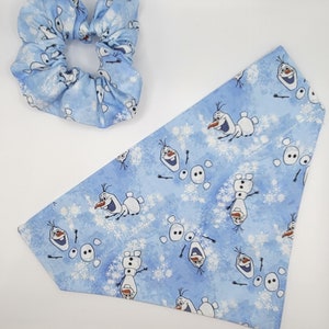 Olaf Dog and Cat Bandana with Optional Personalization, Bow, Bowtie, Matching Mask and Hair Scrunchie