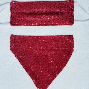 Red Sequin Bandana with Matching Mask and Hair Scrunchie