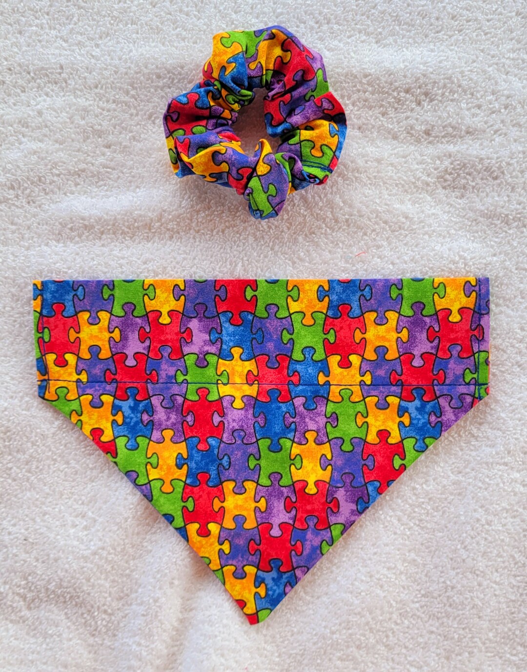 Puzzle Piece Dog and Cat Bandana With Optional Personalization, Bow