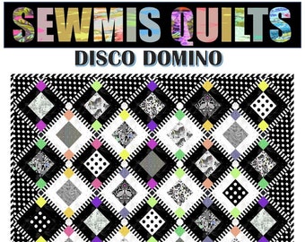 Disco Domino Quilt Pattern PDF - Modern Colorful Quilt 68 x 68 - Tula Pink Inspired