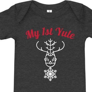 Baby's First Yule One Piece Pagan Holiday Bodysuit Norse Dark Gray image 1