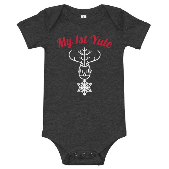Baby's First Yule One Piece Pagan Holiday Bodysuit Norse Dark Gray