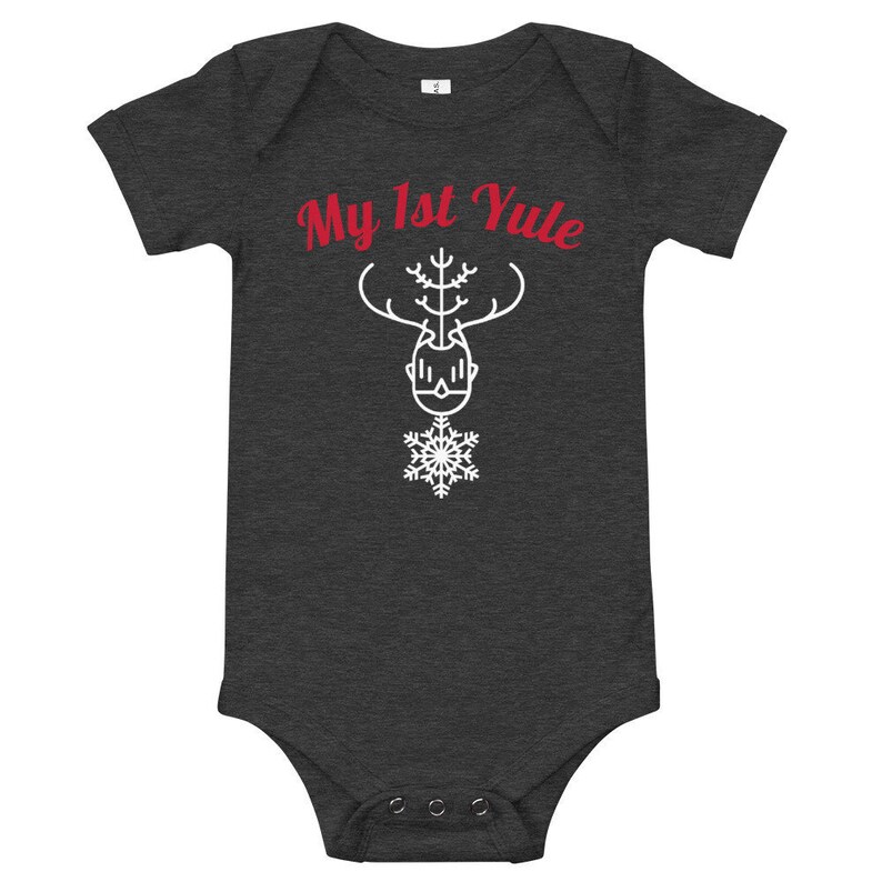 Baby's First Yule One Piece Pagan Holiday Bodysuit Norse Dark Gray image 1