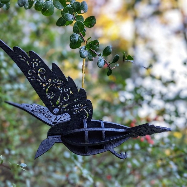 ornement de sapin de Noël corbeau 3D | ornement cardinal | Décoration de Noël sorcière | Huginn Muninn | Décoration corbeaux d'Odin