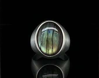 Sterling Silver Oval Cut Labradorite Ring, Natural Stone Statement Piece