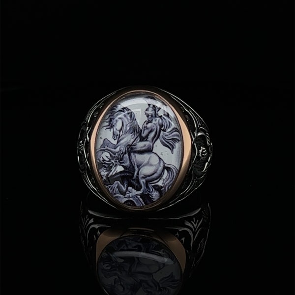 Chevalière de chevalier en argent, bijoux grecs anciens, bague de chevalier unique cool, bague de guerrier pour homme, bague faite main vintage