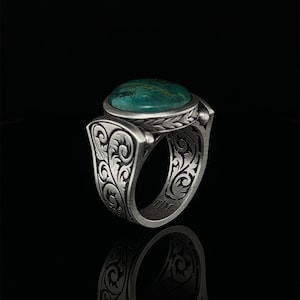 Turquoise Gemstone Sterling Silver Ring, Vintage Gothic Jewelry, Statement Ring, Blue Turquoise Ring, Wedding Anniversary Ring, Gift Idea