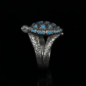 Turtle Gemstone Sterling Silver Ring, Handmade, Turquoise Turtle Ring, Nature Lover Gift, Dainty Turtle Ring