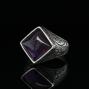 Natural Amethyst Sterling Silver Ring, Vintage Engagement Ring, Jewelry, Handmade, Elegant Men&#39;s Ring, AAA Quality Gemstone Ring, Gift Him