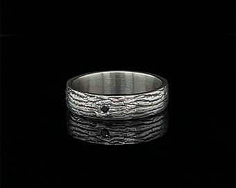 Oxidized Silver Men's Wedding Ring, Textured Tree Bark Design, Nature-Inspired Engagement Ring for Him