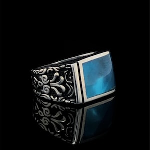 Blue Enamelled Silver Handmade Ring, Occult Jewelry, One Of a Kind Ring, Unique Stone Ring, Hot Enamel Silver Ring