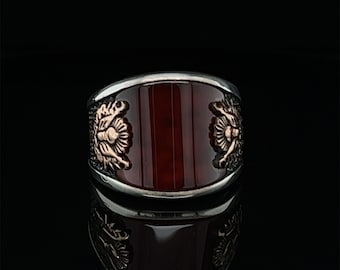 Unique Signet Ottoman Ring for Men, Vintage Warrior Jewelry, Agate Statement Piece