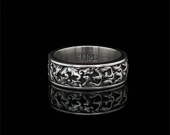 Sterling Silver Art Deco Eternity Band Ring, 8.5mm Antique Design