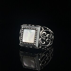 Mother Of Pearl Ring, Gemstone Wedding Band, Pearl Statement Ring, Unique  Sterling Silver Mother Of Pearl Ring