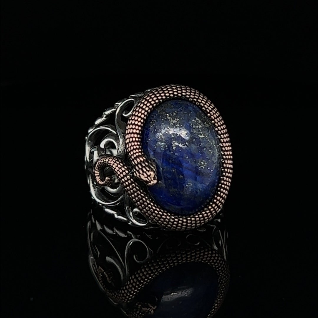 Men's Snake Sterling Silver Ring, Animal Ring for Men, Oxidized Lapis ...