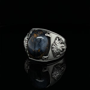 Medusa Sterling Silver Ring, Gemstone Pietersite, Greek Mythology Jewelry, Biker Ring For Men, Statement Ring