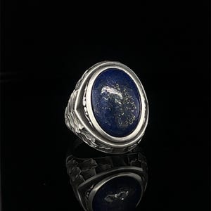Lapis Lazuli Classy Silver Ring, Dark Blue Gemstone Ring, Gemstone Jewelry, Cool Ring For Men&#39;s, Authentic Masculine Design Ring, Gift Male