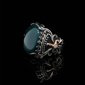 Norse Viking Agate Men&#39;s Ring, Warrior Ring For Men Jewelry, Natural Gemstone Sterling Silver Ring, Gothic Ring Gift for Idea