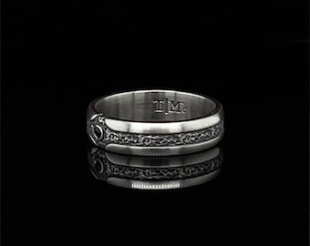 Nature Inspired Wedding Band, Rustic Hammered Sterling Silver Ring