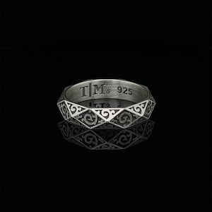 Silver Art Deco  Engraved Ring, Antique Design Eternity Wedding Band, Unisex Ring, Engagement Ring, Sterling Silver Band, Vintage Style Ring