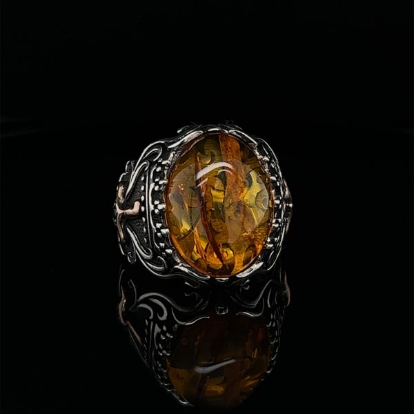 Viking-inspired Baltic Amber Ring for the Modern Man