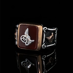 Agate Heraldic Design Ring, Ottoman Signet Ring, Histrorical Warrior Ring, Gemstone Rings For Men, Antique Jewelry, Unique Sterling Silver