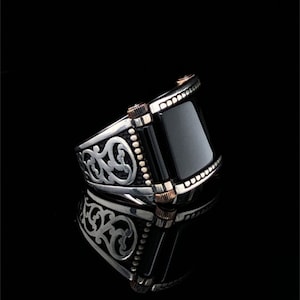 Anello da cocktail da uomo con pietra preziosa nera, fede nuziale personalizzata in argento sterling con onice, anello con sigillo classico da uomo, regalo di compleanno per lui