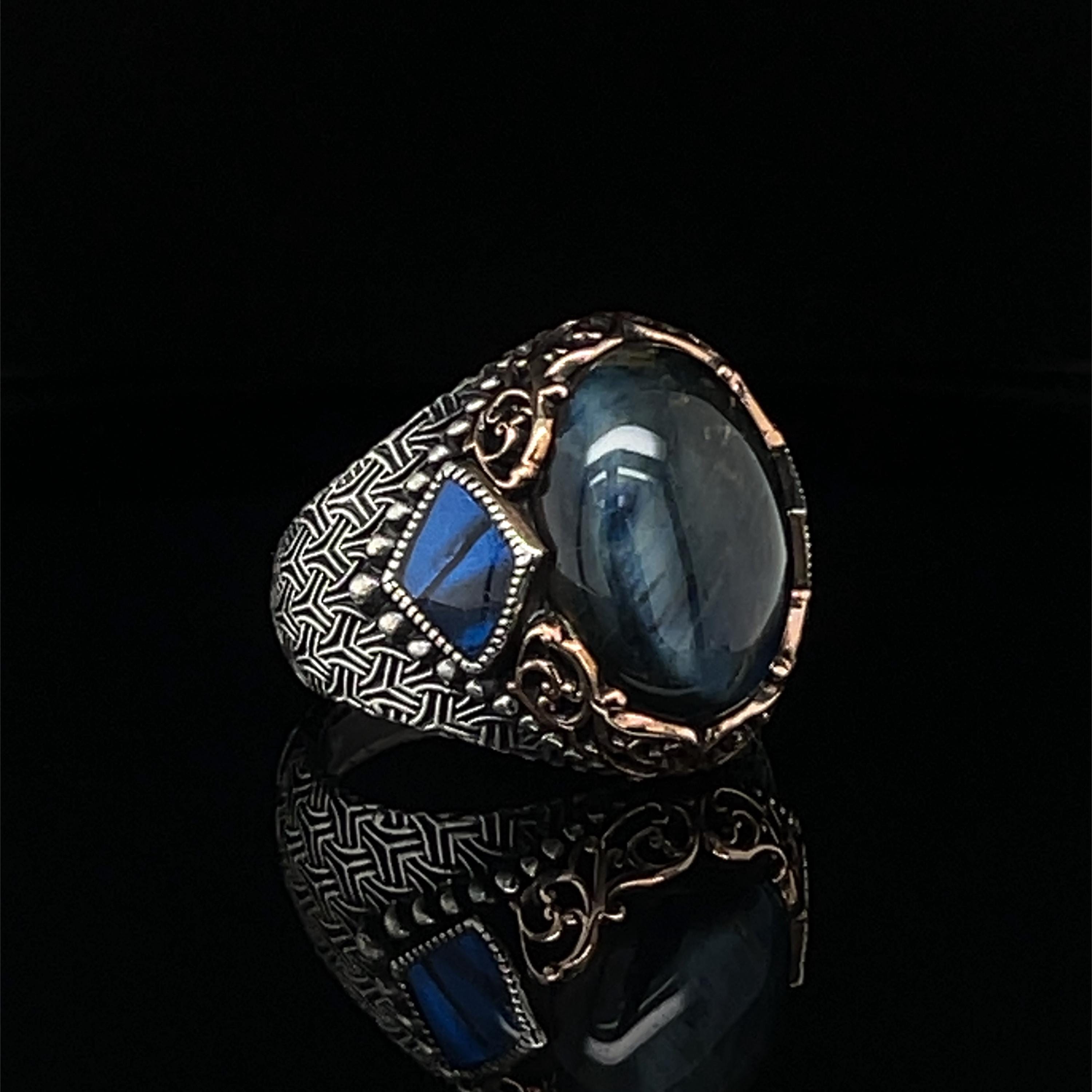 Anello Uomo Argento 925 Con Occhio Di Tigre Naturale - Sigillo Quadrato Harlembling
