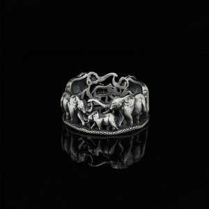 Elephants Handmade Silver Ring, Stacking Animal Ring, Wedding Band, Nature Ring, Elephant Family Silver Ring For Gift Idea