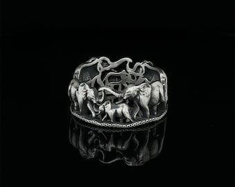 Sterling Silver Elephant Stacking Ring, Unique Wedding Band or Gift for Her
