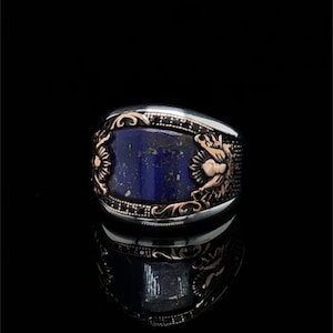 Vintage Lapis Lazuli Gemstone Ring, Dark Blue Occult Ring, Coll Ring For Men, Handmade Jewelry, Heraldic Seal Ring, Sterling Silver Ring