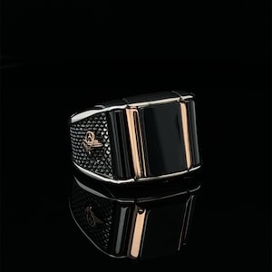 Ottomaanse herenring, zwarte edelsteen aangepaste sterlingzilveren onyx trouwring, fenomenale Turkse sieraden, fantasie oude historische ring