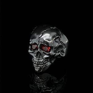 Skull Ring, Skull Punk Signet Ring, Huge Skull Ring, Gothic Jewelry, Coll Ring For Men, Garnet Stone Skull Ring, Oxidized Biker Ring