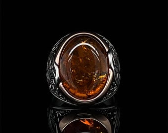 Authentic Baltic Amber Ring in Sterling Silver, 15x20 mm Oval Gemstone Jewelry