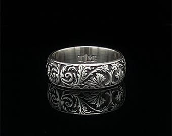Gothic Style Wedding Band, Sterling Silver Medieval Engagement Ring
