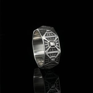 Anillo de boda único hecho a mano, diseño geométrico, estilo eternidad