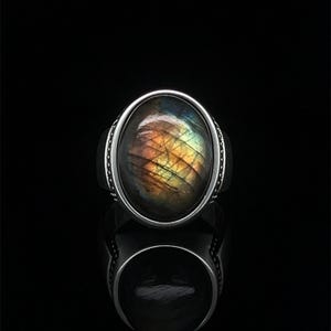Labradorite Gemstone Statement Ring, Sterling Silver Ring, Labradorite Jewelry, 15×20mm Gemstone, Cool Ring For Men, High Quality Ring